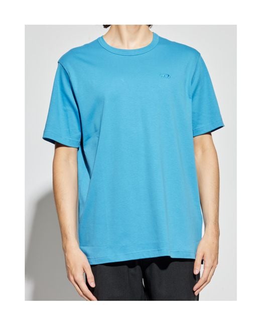 DIESEL Blue T-Adjust-Slits Logo-Embroidered T-Shirt for men