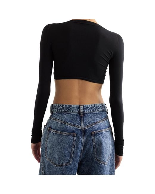Alaïa Black Alaïa Crewneck Cropped Knitted Top
