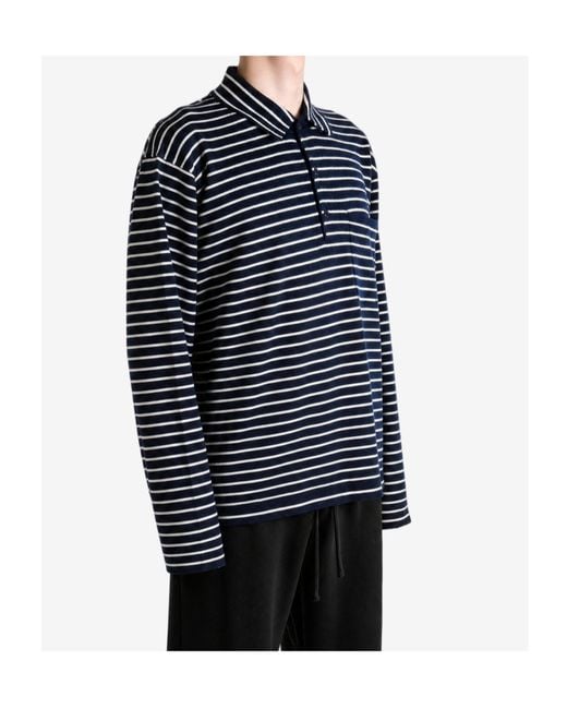 The Elder Statesman Blue Superlight Striped Long-Sleeve Polo Shirt for men
