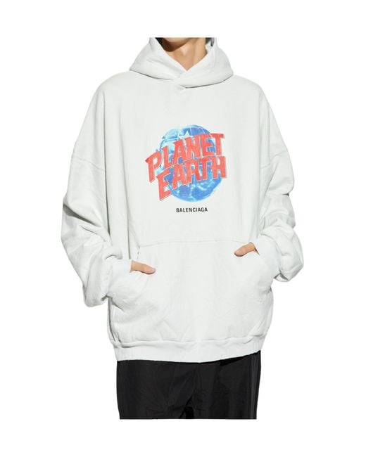 Balenciaga White Planet Earth Printed Hoodie for men