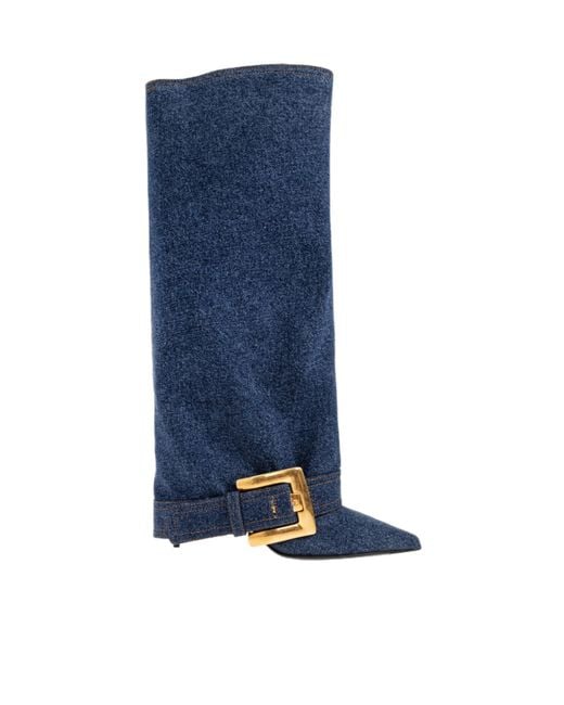 Balmain Blue Buckled Heeled Boots