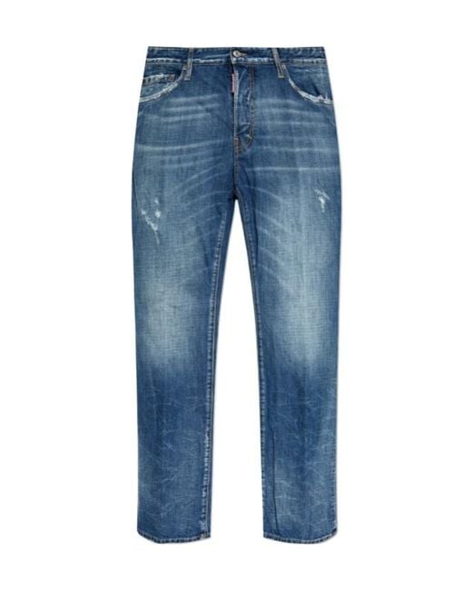 DSquared² Blue Logo Patch Distressed Jeans for men