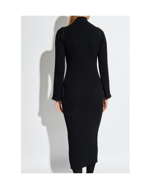 Moncler Black Half-Zip Ribbed-Knit Midi Dress