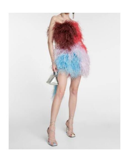 The Attico Red Keri Feather-Embellished Minidress