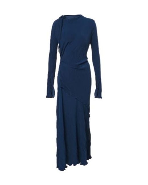 Victoria Beckham Blue Asymmetric Pleated Midi Dress