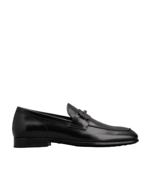 Tod's Black Double T Plaque Almond Toe Loafers for men