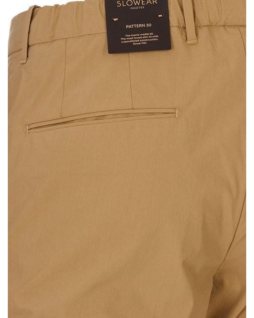 Incotex Natural Teknotela Logo Patch Slim-Fit Pants for men