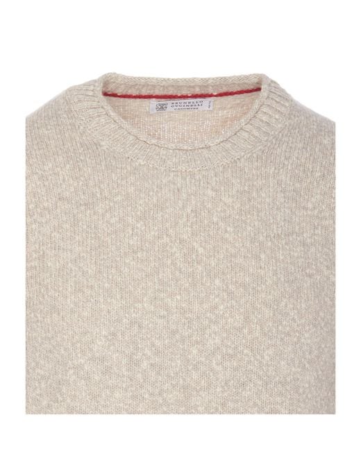 Brunello Cucinelli White Crewneck Knitted Jumper for men