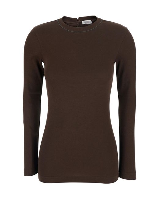 Brunello Cucinelli Brown Embellished Knitted Jumper