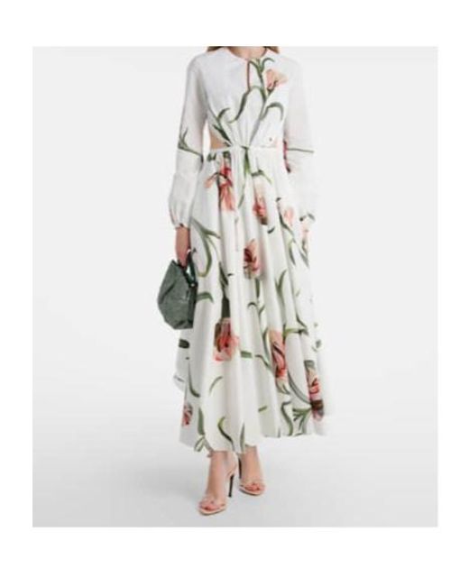 Giambattista Valli White Macro Carnation Cutout Poplin Maxi Dress