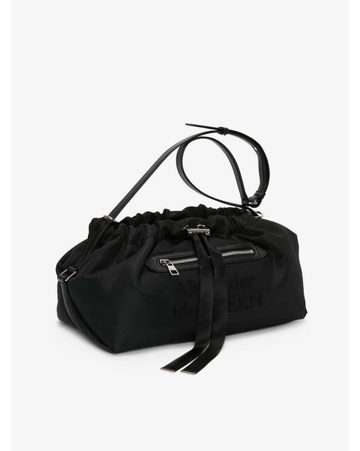 McQueen Black Large Logo-Embroidered Shoulder Bag