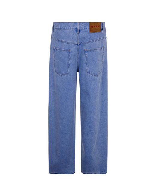 Marni Blue Logo-Patch Straight-Leg Jeans for men