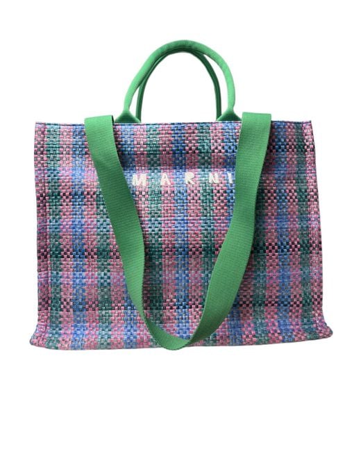 Marni Green Woven Shopping Tote Bag