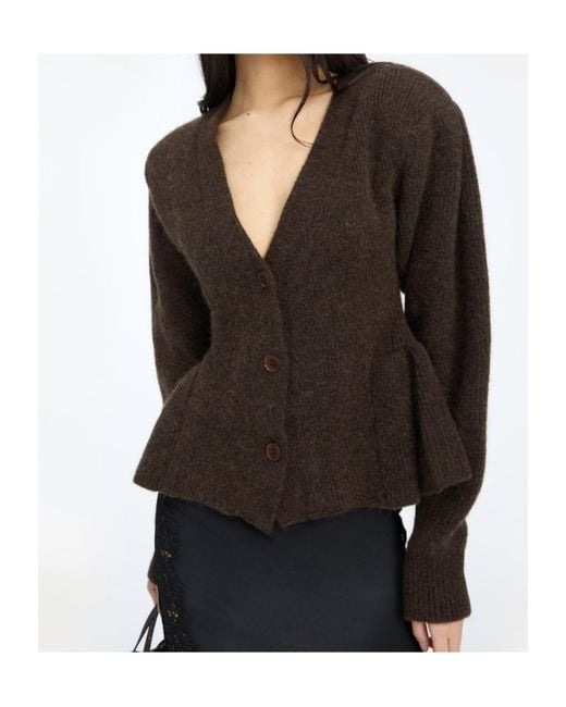ROTATE BIRGER CHRISTENSEN Brown Peplum Cardigan