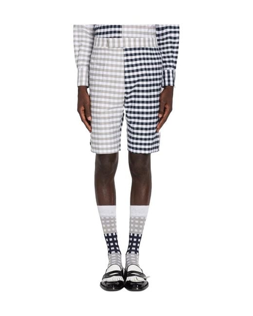 Thom Browne Blue Gingham Check Tailored Shorts for men