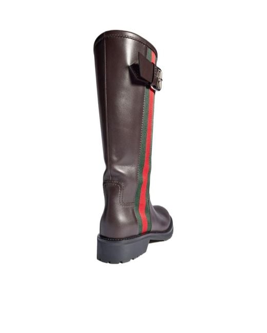 Gucci Brown Biker Boot With Web