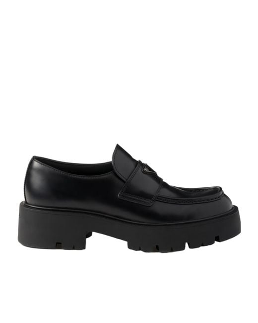 Prada Black Brushed Leather Loafers for men