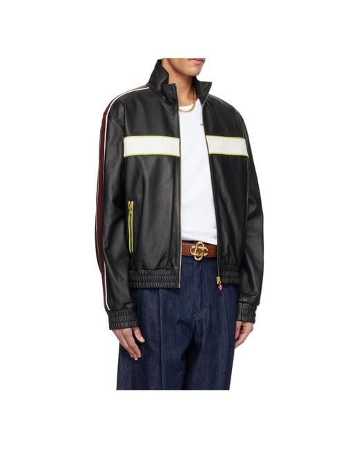Casablanca Blue Embroidered Logo Leather Jacket for men