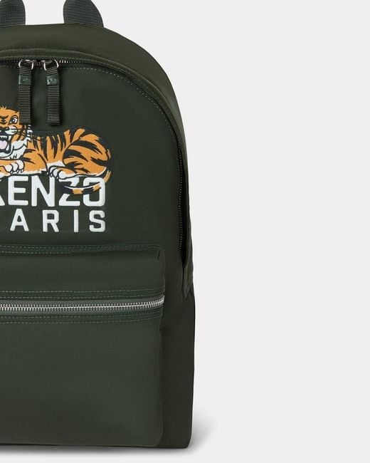 KENZO Green Logo Embroidered Zipped Backpack for men