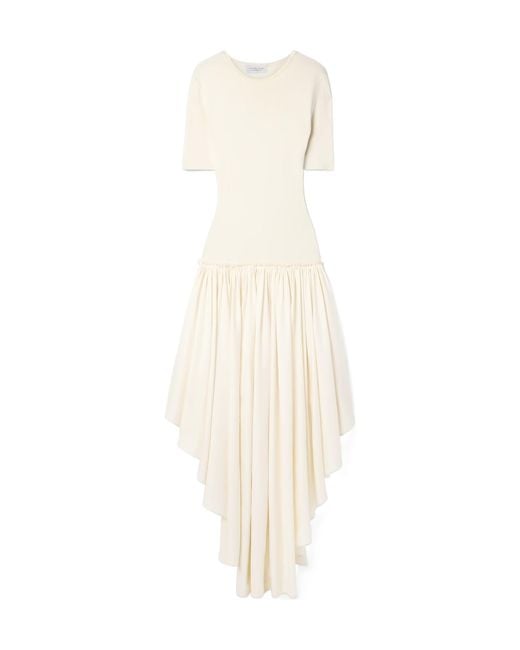 Gabriela Hearst White Sirona Paneled Gathered Wool, Silk And Linen-Blend Twill And Silk-Jersey Maxi Dress