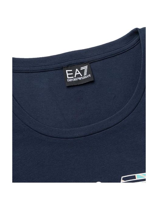 EA7 Blue T-Shirt With Round Neck And Long Sleeves