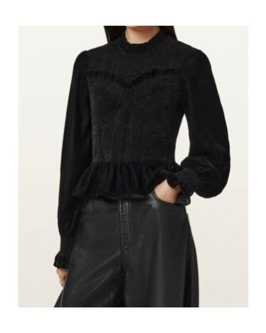 AllSaints Black Juno Shirred Top