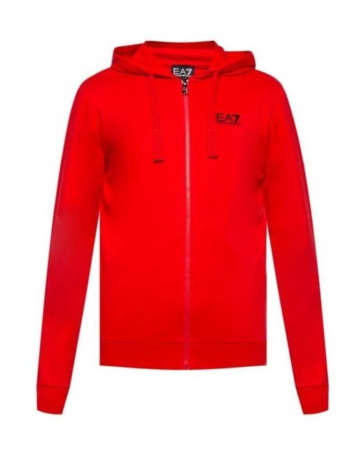 EA7 Red Zip-Up Logo Hoodie for men