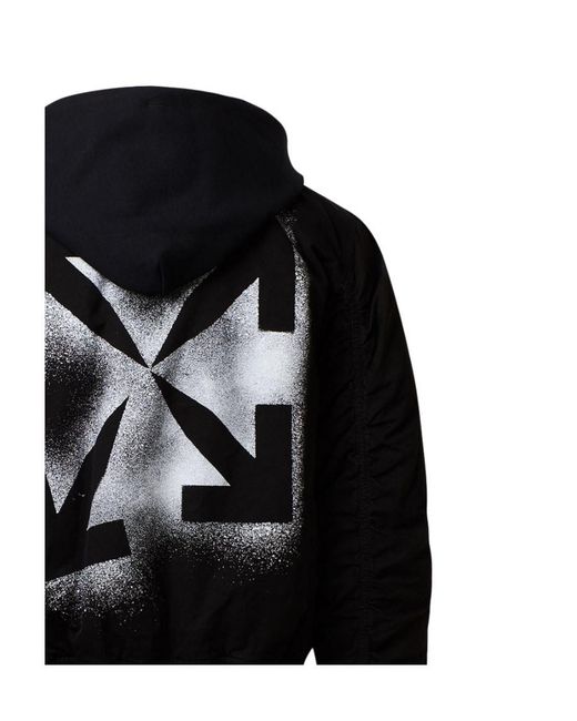 Off-White c/o Virgil Abloh Black Stencil Arrows-Motif Hooded Bomber Jacket for men