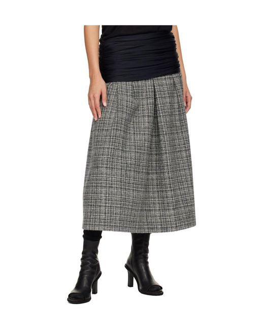 STEFAN COOKE Gray Elastic Waist Wool Midi Skirt