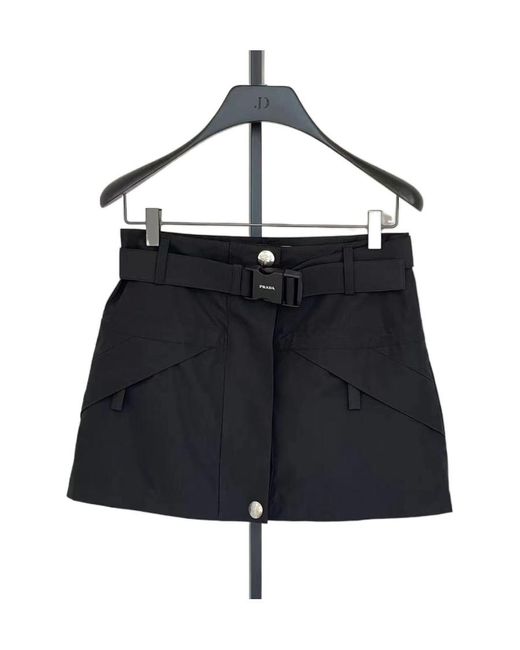 Prada Black High-Waist Buckled Mini Skirt
