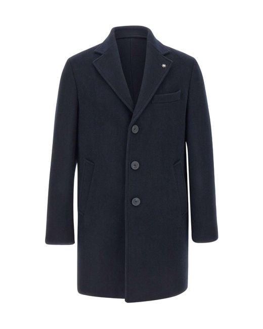 Manuel Ritz Blue Single-Breasted Tailored Coat for men