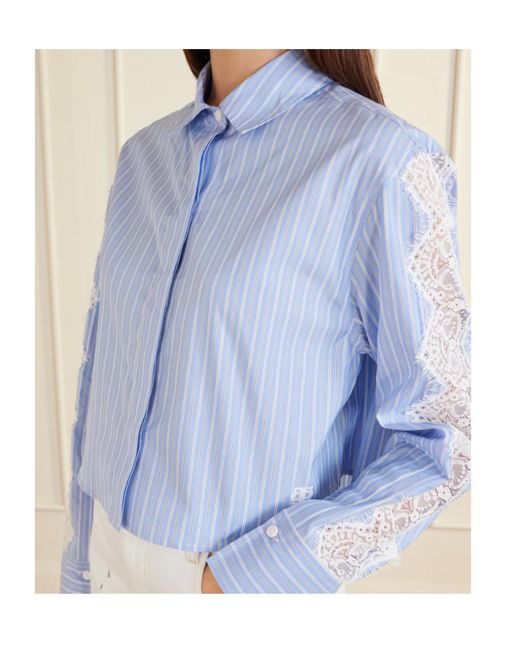 Jonathan Simkhai Blue Renata Lace-Trimmed Cropped Shirt
