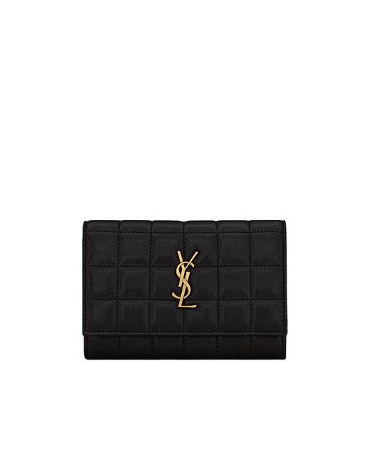 Saint Laurent Black Cassandre Matelassé Carré Small Envelope Wallet