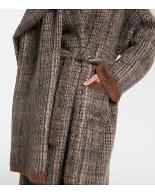 Brunello Cucinelli Brown Checked Mohair And Wool-Blend Wrap Coat