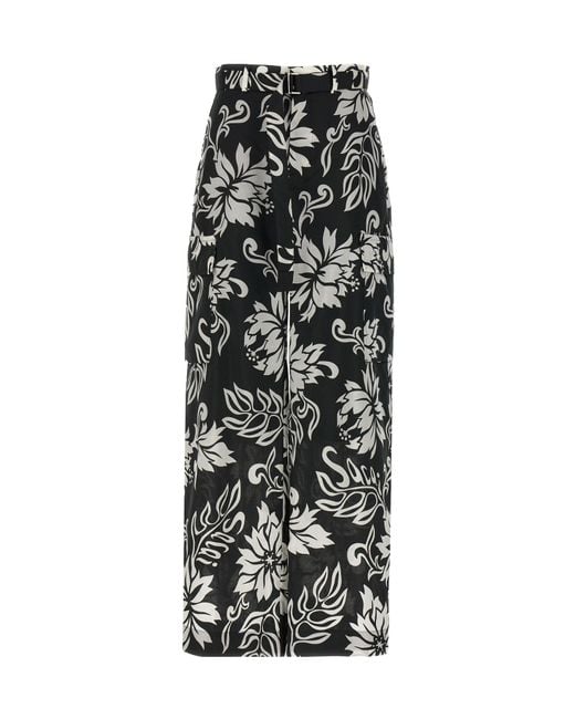 Sacai Black All-Over Printed Belted Trousers