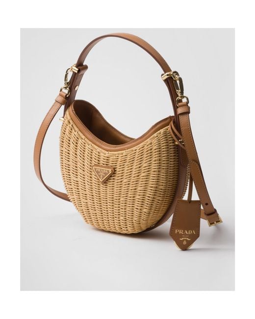 Prada Brown Wicker And Leather Arqué Bag