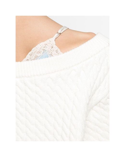 Alexander Wang White Off-Shoulder Cable Knit Jumper