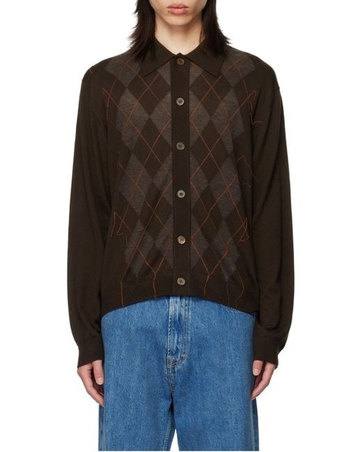 Our Legacy Black Tonal Argyle Pattern Evening Knitted Polo for men