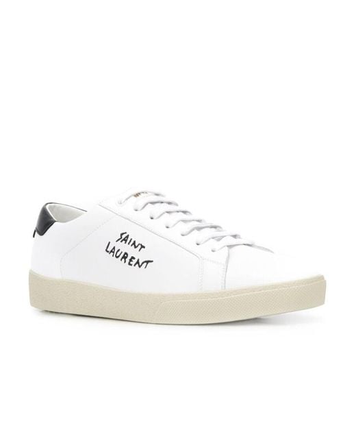 Saint Laurent White Embroidered Sneakers In Canvas And Smooth Leather for men
