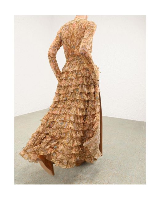 Zimmermann Natural Ruffled Wrap Dress
