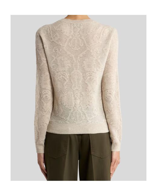 Etro Natural Wool Jacquard Sweater With Placed Motif