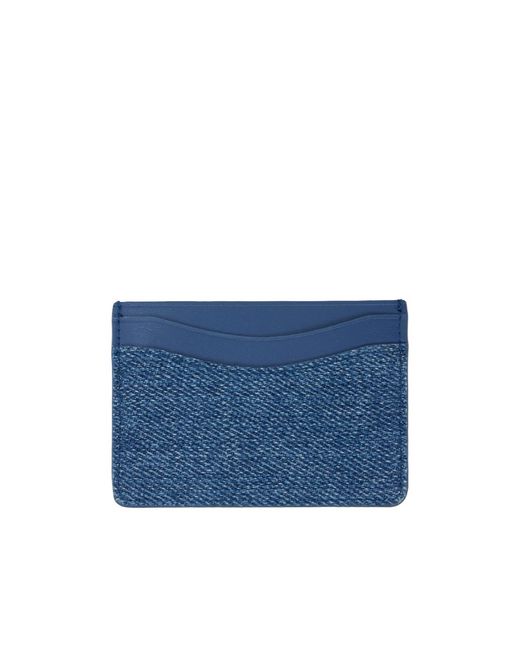 Ganni Blue Bou Heart-Stud Denim Cardholder