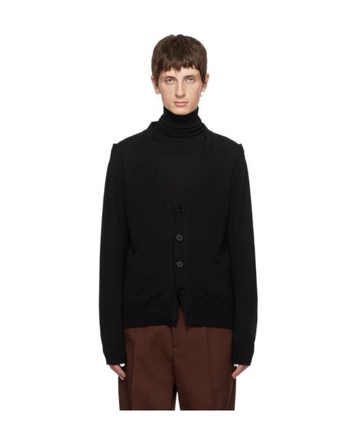 Jil Sander Black Hollowed-Out Long-Sleeved Knitted Cardigan for men