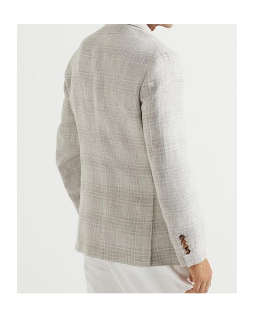 Brunello Cucinelli White Prince Of Wales Deconstructed Blazer for men