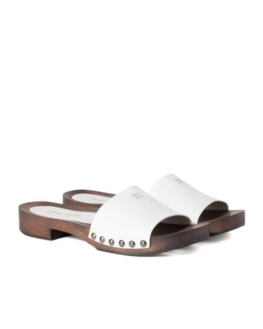 Miu Miu White Patent-Leather Clogs