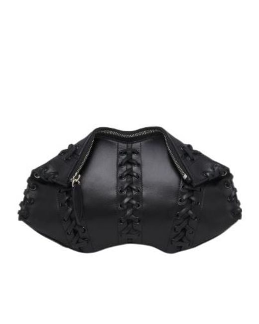 McQueen Black Manta Lace-Up Detailed Clutch Bag