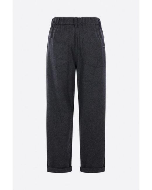 Brunello Cucinelli Blue Elastic Waistband Straight-Leg Trousers