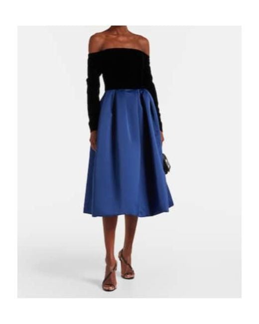 Carolina Herrera Blue Off-Shoulder Crêpe And Satin Midi Dress