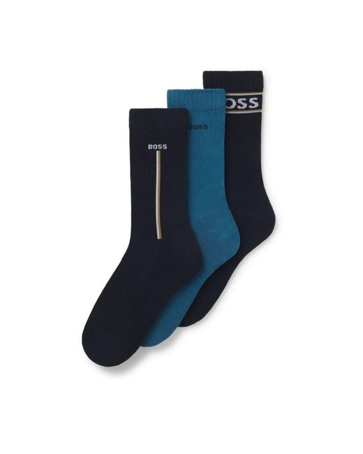 Boss Blue Three Pairs Comfortable Breathable Pure Cotton Socks