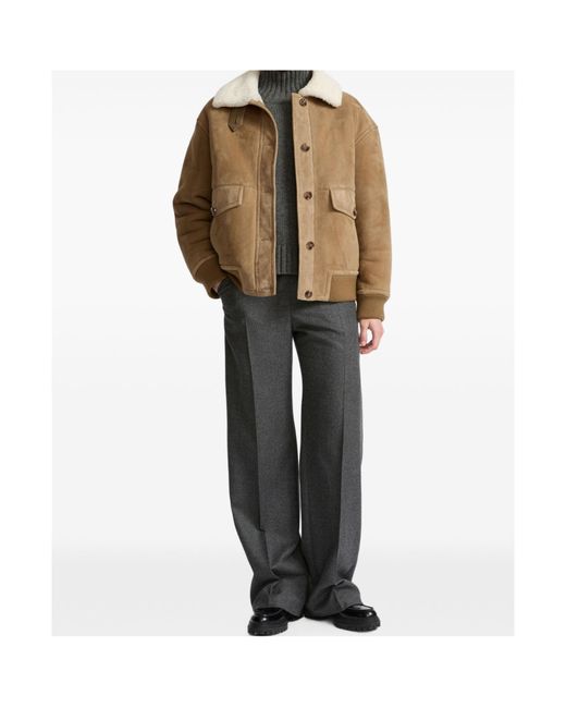 Yves Salomon Natural Lamb Shearling Bomber Jacket